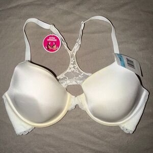Maidenform 07112 White Extra Coverage Lace Racerback Front Close Bra 34C NEW